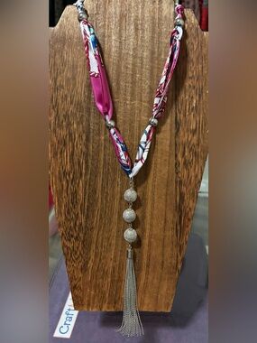Handmade Pink Silky tie scarf necklace